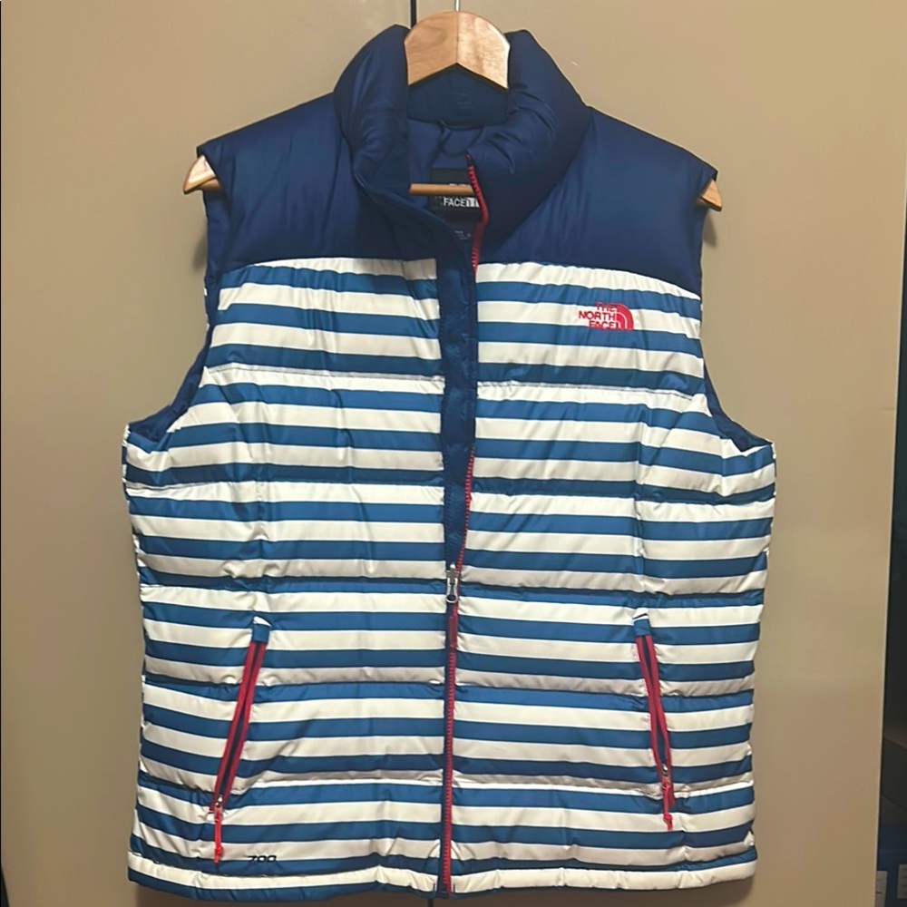 The North Face  Navy and White Striped Vest.Amazing condition.Beautiful.Size XL